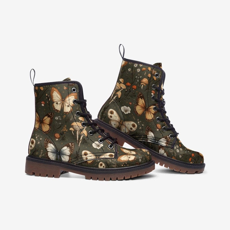 Butterfly Combat Boots Cottagecore Vegan Leather