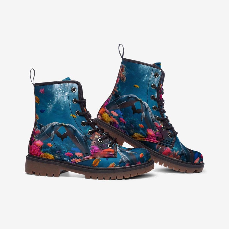 Ocean Boots Dolphin Boots Marine Life Boots Coral Reef Boots Marine Casual Vegan Leather Lightweight boots MT
