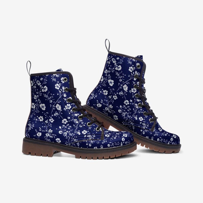 Toile de Jouy Boots Floral Combat Boots Floral Casual Vegan Leather Lightweight boots